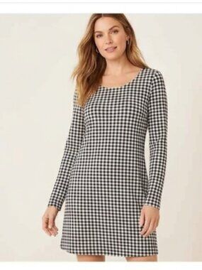 J Jill Wearever Collection SZ L Gingham Print Long Sleeve Scoop Neck Tunic Dress